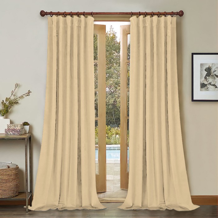 Draperie din catifea cu rejansa din bumbac tip fagure, Madison, 200x260 cm, densitate 700 g/ml, Coconut, 1 buc