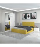 Dormitor Filip Galben Cu Pat Tapitat Stofa 140x200cm