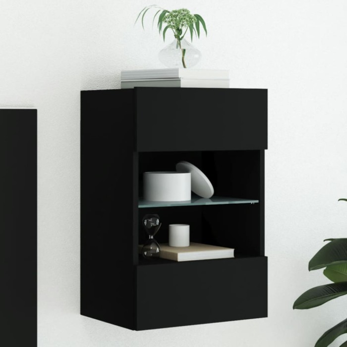 Gossi comoda tv de perete cu lumini led, negru, 40x30x60,5 cm