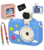 Aparat foto digital pentru copii cu card de memorie 32GB, model astronaut, albastru