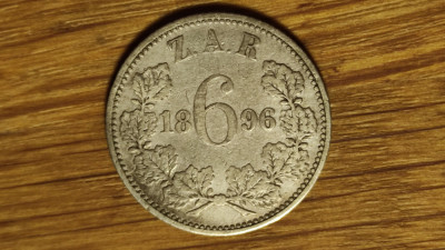Africa de sud ZAR - foarte rara - 6 pence 1896 argint 925 - stare foarte buna ! foto