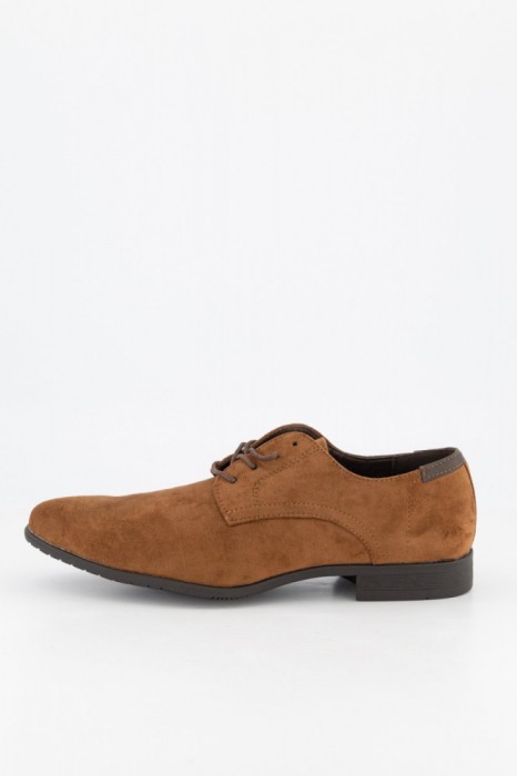 Pantofi cu siret MBrands, piele sintetica intoarsa, varf ascutit, Maro 41