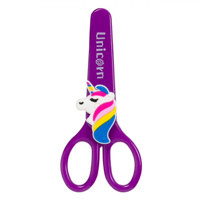 Foarfecă școală, Model Unicorn 3D, Husă, Culoare Mov, 14 cm