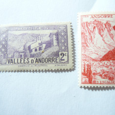 2 Timbre Andorra 1932 - Peisaje : 2c si 3f , urma sarniera