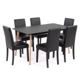 Set Sufragerie Leziter Verona 150, 6+1, Negru, Masa 150x90x75 cm, MDF, Piele Sintetica