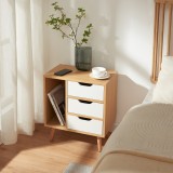 Noptiera cu 3 sertare si raft deschis, stejar si alb, 55x48x30 cm