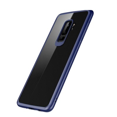Husa samsung galaxy s9 plus tpu transparent cu margini colorate albastru foto