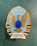Insigna Scoala de aviatie din Romania 1968 - 1988 aniversara 20 ani varianta medalion albastra RSR