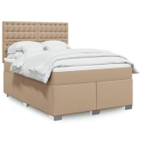 vidaXL Pat box spring cu saltea, cappuccino, 140x200cm piele ecologică 3293027