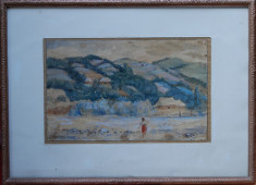 Liviu Bordeaux(1896-1984) - Peisaj cu case din Maramure?, 1942 foto