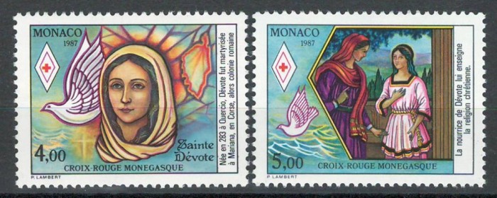 Monaco 1987 Mi 1823/24 MNH - Crucea Roșie: Sf&acirc;ntul Devot, Patronul Monaco (I)