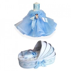 Trusou botez in landou si lumanare cu ingeras, decor bleu Denikos&reg; 166