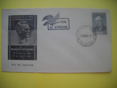HOPCT PLIC S FDC NR 833 ROOSEVELT -COMEMORARE 1 AN 1946 -ARGENTINA -NECIRCULAT foto