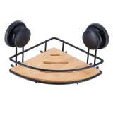 Suport Cosmetice De Colt Cu Ventuze Metal/Bambus &ndash; Negru / Bamboo | Etajere Baie