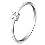 Inel din aur alb de 14K - diamant transparent &icirc;n montură pătrată - Marime inel: 60