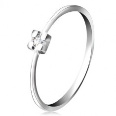 Inel din aur alb de 14K - diamant transparent în montură pătrată - Marime inel: 57