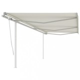 vidaXL Copertină retractabilă manual cu st&acirc;lpi, crem, 6x3,5 m