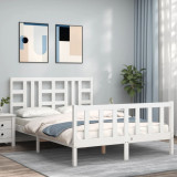 Cadru de pat cu tablie, alb, 140x200 cm, lemn masiv GartenMobel Dekor, vidaXL