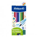 Creioane Color Lacuite Cu Radiera, Set 12 Culori, Sectiune Hexagonala, Pelikan