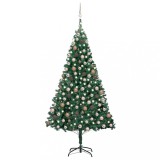 Brad de Crăciun pre-iluminat cu set globuri, verde, 210 cm, PVC
