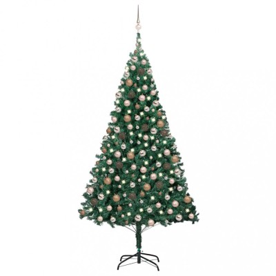vidaXL Brad de Crăciun pre-iluminat cu set globuri, verde, 210 cm, PVC 3077623 foto