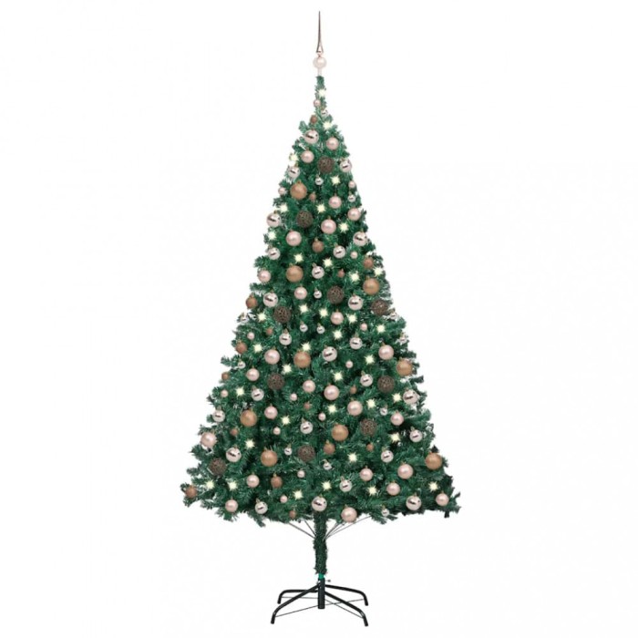 vidaXL Brad de Crăciun pre-iluminat cu set globuri, verde, 210 cm, PVC 3077623