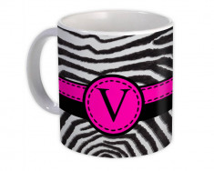 Monograma Litera V : Cadou Halba : Zebra Letter Initial ABC Animal Pink Stripe foto