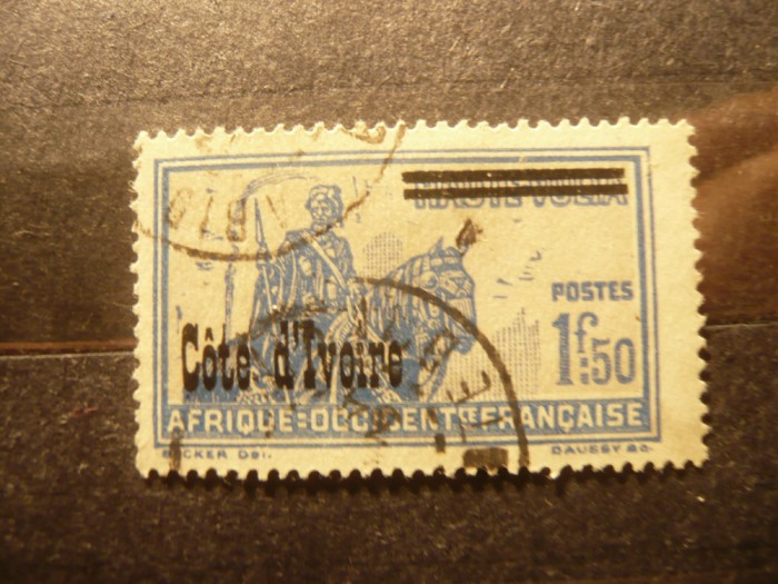 Timbru Coasta de Fildes col. fr.1933 - supratipar pe timbru Haute Volta ,stamp.