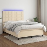 VidaXL Pat cu arcuri, saltea și LED, crem, 140x190 cm, textil 3134874