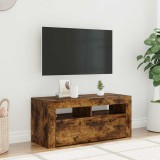 vidaXL Comodă TV cu lumini LED, stejar fumuriu, 90x35x40 cm