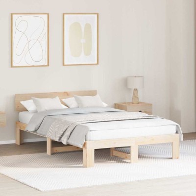 vidaXL Cadru de pat cu headboard Maro 140 x 190 cm Lemn masiv de pin 872656 foto