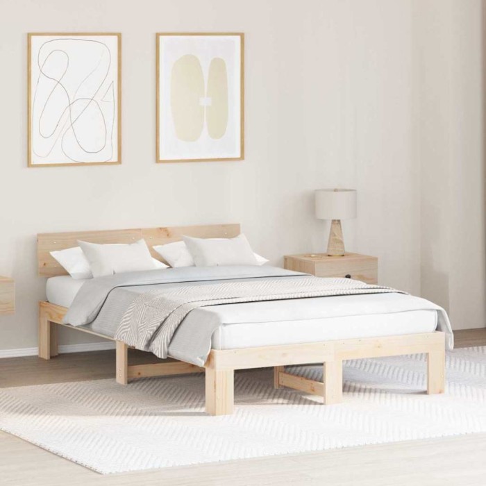 vidaXL Cadru de pat cu headboard Maro 140 x 190 cm Lemn masiv de pin 872656