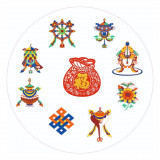 Abtibild sticker feng shui cu cele 8 simboluri tibetane si sacul abundentei - 11cm, Stonemania Bijou