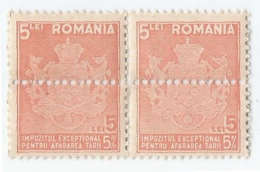 *Romania, lot 1025 cu 2 dipticuri fiscale de impozite, 1943, pereche orizontzla, MNH