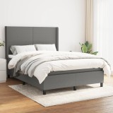 VidaXL Pat box spring cu saltea, gri &icirc;nchis, 140x190 cm, textil