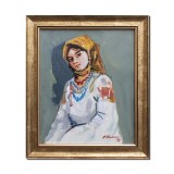 Tablou celebu inramat pictat manual, Portret de tarancuta, 35x30cm ulei pe panza rama din lemn, reproducere Nicolae Grigorescu