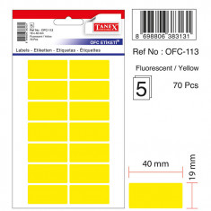 Etichete Autoadezive Color, 19 X 40 Mm, 70 Buc/set, Tanex - Galben Fluorescent