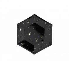 Farfurii din carton, hexagon, Negru cu stelute aurii, 20cm, 6buc foto