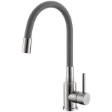 Baterie bucatarie Alveus Flexa, pipa flexibila, cartus ceramic, Gri Satin