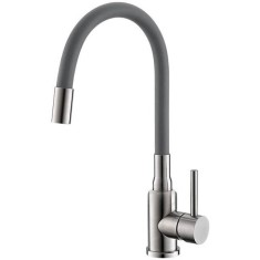 Baterie bucatarie Alveus Flexa, pipa flexibila, cartus ceramic, Gri Satin