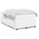 VidaXL Pat box spring cu saltea, alb, 120x190 cm, piele ecologică