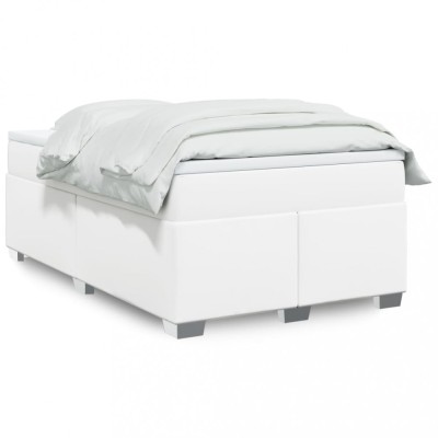 vidaXL Pat box spring cu saltea, alb, 120x190 cm, piele ecologică 3285202 foto