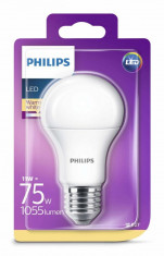 Bec LED Philips 11W (75W), E27, alb cald, fara intensitate variabila, temperatura culoare 2700K, 1055 lumeni, 220-240V, durata de viata 15.000 ore, cl foto