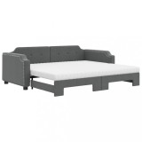Cumpara ieftin Pat de zi cu extensie si saltele, gri inchis, 90x190 cm, textil