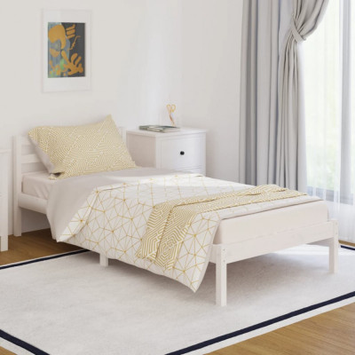 vidaXL Cadru de pat, alb, 90x200 cm, lemn masiv de pin foto