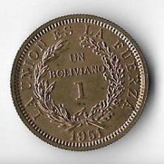 Moneda 1 boliviano 1951 - Bolivia foto