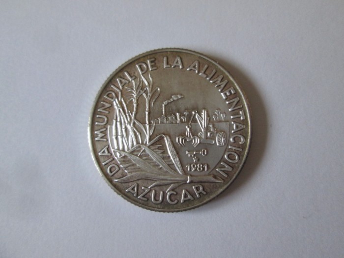 Rară! Cuba 5 Pesos 1981 FAO argint .999 UNC ed.limitata,patina deosebita