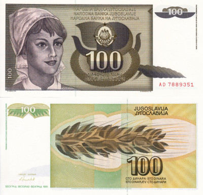 IUGOSLAVIA 100 dinara 1991 UNC!!! foto