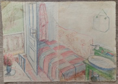 Scena de interior// creioane colorate pe hartie, Borsec, perioada interbelica foto
