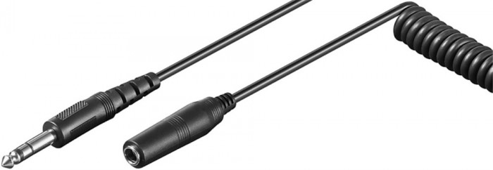 Cablu spiralat ultra-flexibil prelungitor audio stereo Jack 6.35 mm tata-mama 5m negru Goobay 50016
